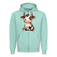 Seafoam Baby Brown Cow Zipper Hoodie - MaliasSmallBusiness