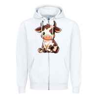 White Baby Brown Cow Zipper Hoodie - MaliasSmallBusiness