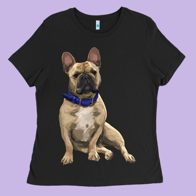 French Bulldog With Royal Blue Ladies Tee Designed By Ranaportraitstore