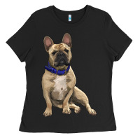 Black french bulldog with royal blue Ladies Tee - RanaPortraitStore