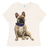 Bone french bulldog with royal blue Ladies Tee - RanaPortraitStore