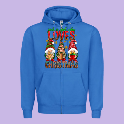 Just A Girl Who Loves Christmas Zipper Hoodie Designed By Nancycooperartshop