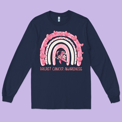 Breast Cancer  Awareness Rainbow Long Sleeve Tee Designed By Maliassmallbusiness