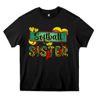 Black softball sister with leopard Heavy Core Tee - Zillion Design Studio