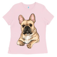 Bubblegum Pink french bulldog sitting Ladies Tee - RanaPortraitStore