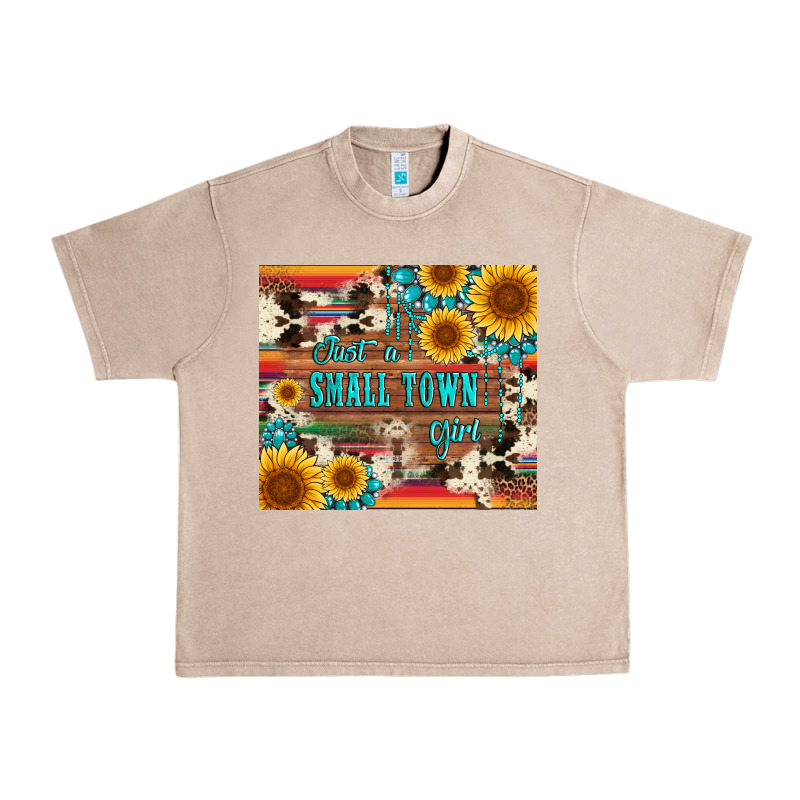Just A Small Town Girl With Gemstone Sunflower Serape And Cowhide Urban Heavy Tee by Artiststas | Teevron