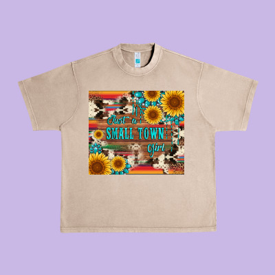 Just A Small Town Girl With Gemstone Sunflower Serape And Cowhide Urban Heavy Tee Designed By Artiststas