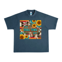 Midnight Navy just a small town girl with gemstone sunflower serape and cowhide Urban Heavy Tee - Artiststas