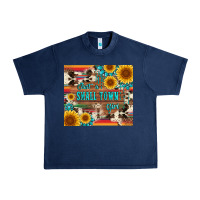 Navy just a small town girl with gemstone sunflower serape and cowhide Urban Heavy Tee - Artiststas