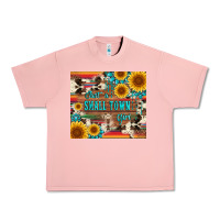 Salmon just a small town girl with gemstone sunflower serape and cowhide Urban Heavy Tee - Artiststas