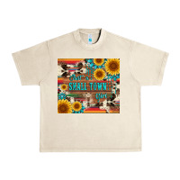 Sandshell just a small town girl with gemstone sunflower serape and cowhide Urban Heavy Tee - Artiststas