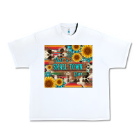 White just a small town girl with gemstone sunflower serape and cowhide Urban Heavy Tee - Artiststas