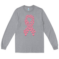 Heather Grey breast cancer ribbon Long Sleeve Tee - MaliasSmallBusiness