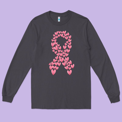 Breast Cancer Ribbon Long Sleeve Tee Designed By Maliassmallbusiness