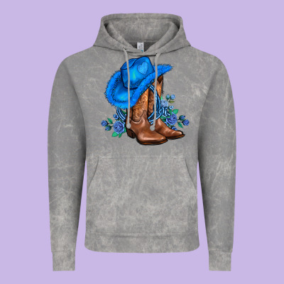 Valentines Day Blue Boots Cowgirl Hat And Roses Vintage Hoodie Designed By Adodesignshop