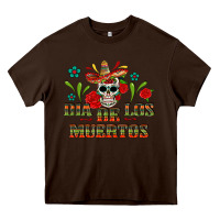 Chocolate Brown dia de los muertos Heavy Core Tee - texasbilliewilder