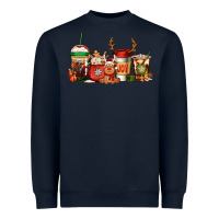 Navy Reindeer Christmas Coffee Cups Heavyweight Sweatshirt - Jasminsmagicworld