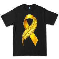 Black Childhood Cancer Ribbon with Feather Premium Tee - texasbilliewilder