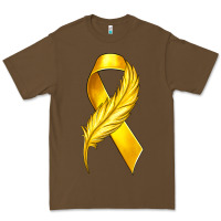 Cacao Childhood Cancer Ribbon with Feather Premium Tee - texasbilliewilder