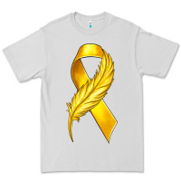 Dove Grey Childhood Cancer Ribbon with Feather Premium Tee - texasbilliewilder
