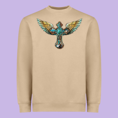 Western Cross Wings Heavyweight Sweatshirt Designed By Barkaloodesign