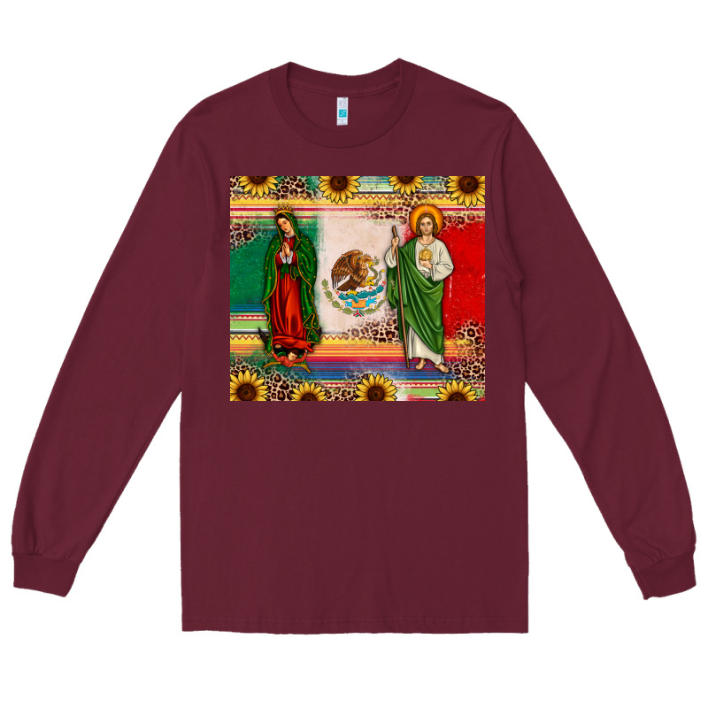 Mexico Flag Our Lady Of Guadalupe San Judas Sunflower Long Sleeve Tee by JahusDesignShop | Teevron