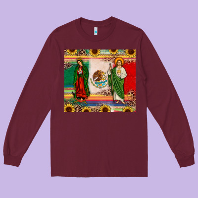 Mexico Flag Our Lady Of Guadalupe San Judas Sunflower Long Sleeve Tee Designed By Jahusdesignshop