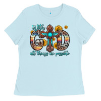 Baby Blue with god all things are possible cross Ladies Tee - Zillion Design Studio