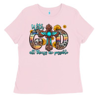 Bubblegum Pink with god all things are possible cross Ladies Tee - Zillion Design Studio