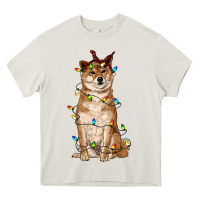 Cream christmas lights shiba inu Heavy Core Tee - RanaPortraitStore