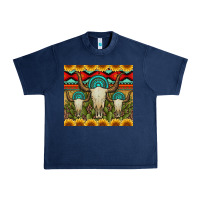 Navy bull skulls gemstones and cactus with leopard and aztec Urban Heavy Tee - Artiststas
