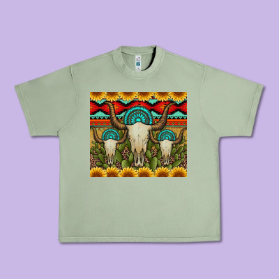 Bull Skulls Gemstones And Cactus With Leopard And Aztec Urban Heavy Tee Designed By Artiststas