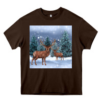 Chocolate Brown winter deer Heavy Core Tee - BarkalooDesign