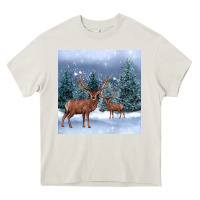 Cream winter deer Heavy Core Tee - BarkalooDesign