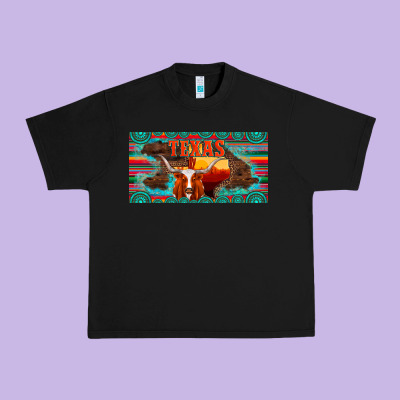 Texas And Map With Longhorn Serape Gemstone Licanse Plate Urban Heavy Tee Designed By Artiststas