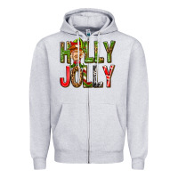 Heather Grey Holly Jolly elf gnome Zipper Hoodie - NancyCooperArtShop