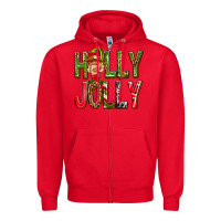 Red Holly Jolly elf gnome Zipper Hoodie - NancyCooperArtShop