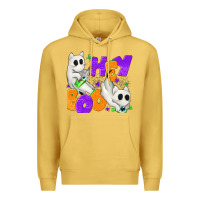 Antique Gold Hey Boo with Ghost Cats Premium Hoodie - texasbilliewilder