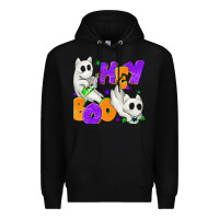 Black Hey Boo with Ghost Cats Premium Hoodie - texasbilliewilder