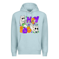 Blue Mist Hey Boo with Ghost Cats Premium Hoodie - texasbilliewilder