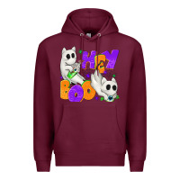 Burgundy Hey Boo with Ghost Cats Premium Hoodie - texasbilliewilder