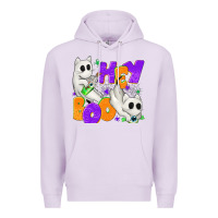 Lilac Hey Boo with Ghost Cats Premium Hoodie - texasbilliewilder
