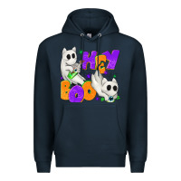 Navy Hey Boo with Ghost Cats Premium Hoodie - texasbilliewilder