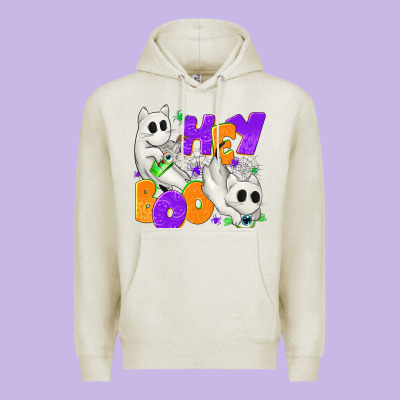 Hey Boo With Ghost Cats Premium Hoodie Designed By Texasbilliewilder