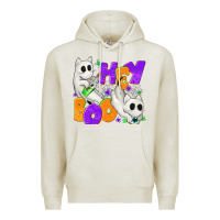 Oatmeal Heather Hey Boo with Ghost Cats Premium Hoodie - texasbilliewilder