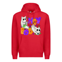 Red Hey Boo with Ghost Cats Premium Hoodie - texasbilliewilder