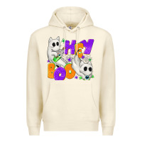 Sandshell Hey Boo with Ghost Cats Premium Hoodie - texasbilliewilder