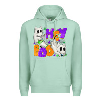Seafoam Hey Boo with Ghost Cats Premium Hoodie - texasbilliewilder