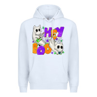 White Hey Boo with Ghost Cats Premium Hoodie - texasbilliewilder