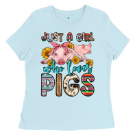 Baby Blue just a girl who loves pigs Ladies Tee - Zillion Design Studio